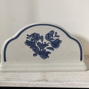 Pfaltzgraff "Yorktowne" Napkin Holder Stoneware Gray Blue Flowers